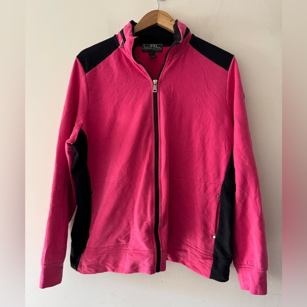 Lauren Ralph Lauren Pink and Black Active Full‎ Zip Packable Hood Jacket